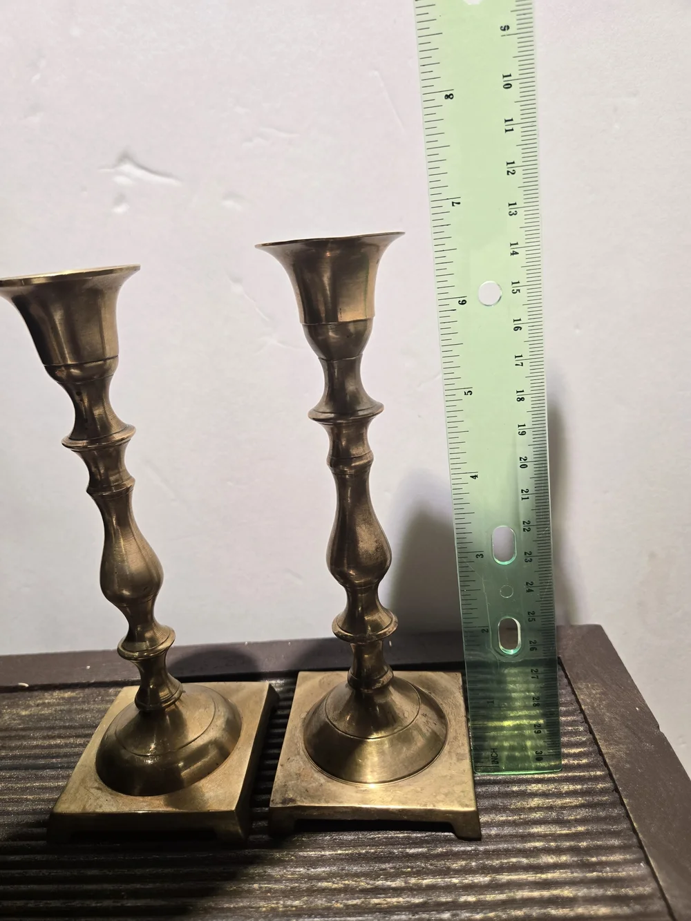 Vintage Brass Candlestick Holders - Pair Square Base